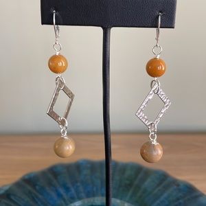HAND CRAFTED EARRINGS Picture Jasper Yellow Jasper Silver Plate Geometric